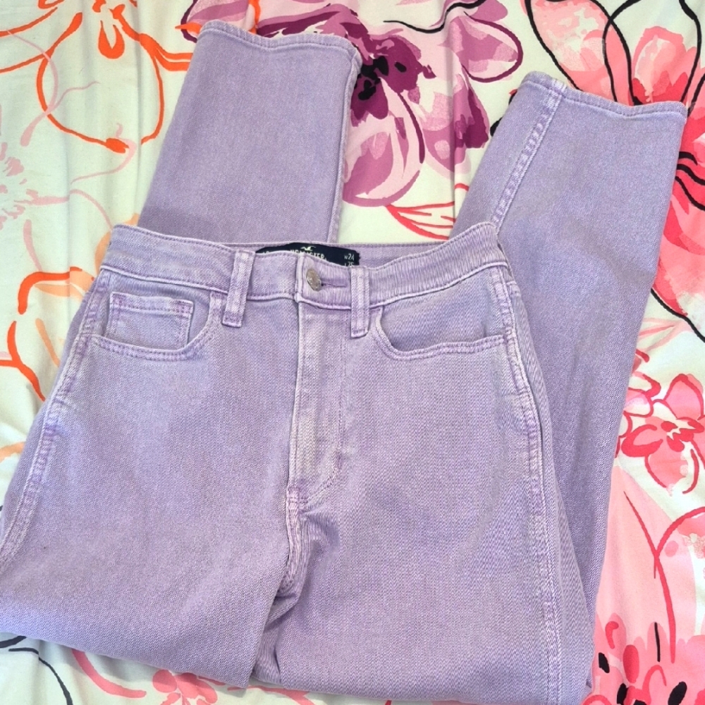 Hollister Purple Ultra High Rise Mom Jeans Straight Leg Size 0 S - Picture 1 of 5